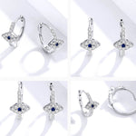 Crystal Huggie Hoop Earrings with Sapphire Accent - Earrings
