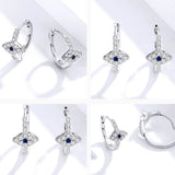 Crystal Huggie Hoop Earrings with Sapphire Accent - Earrings