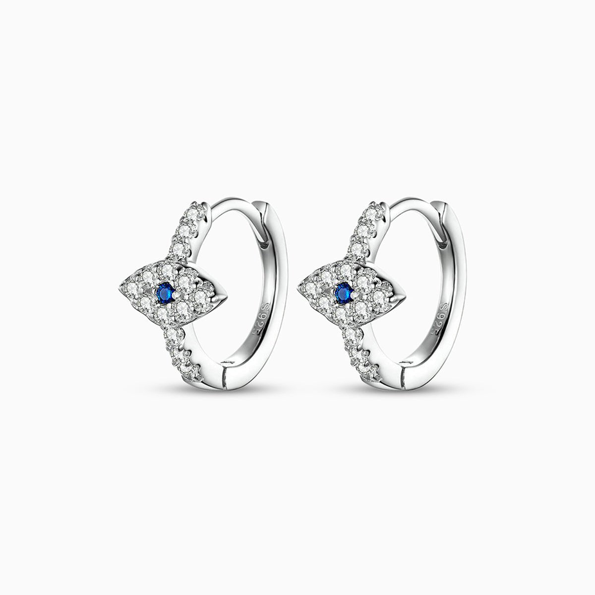 Crystal Huggie Hoop Earrings with Sapphire Accent - Earrings