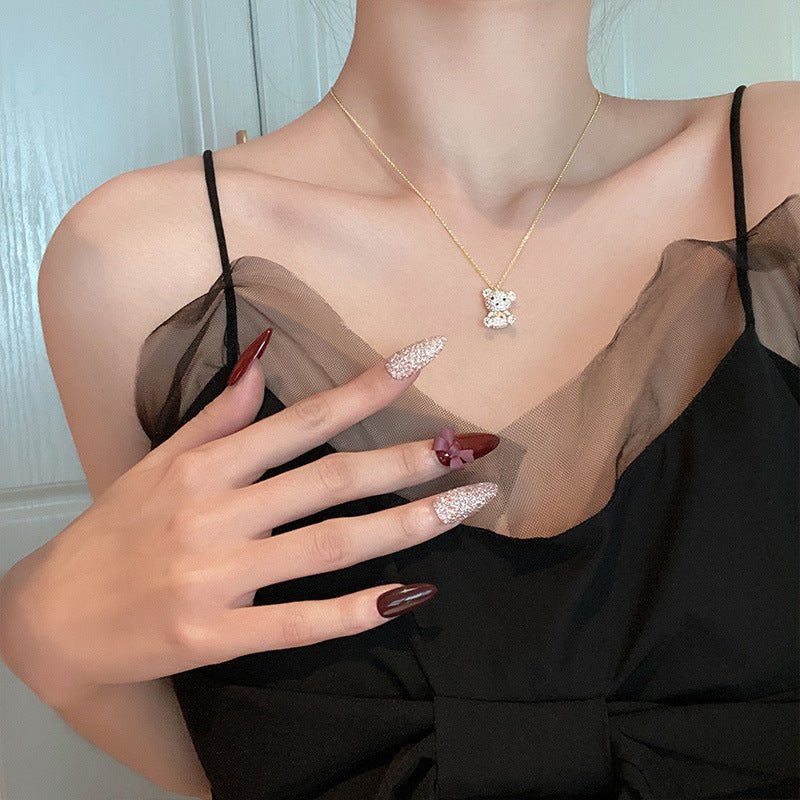 Crystal Teddy Bear Pendant Necklace - Necklaces