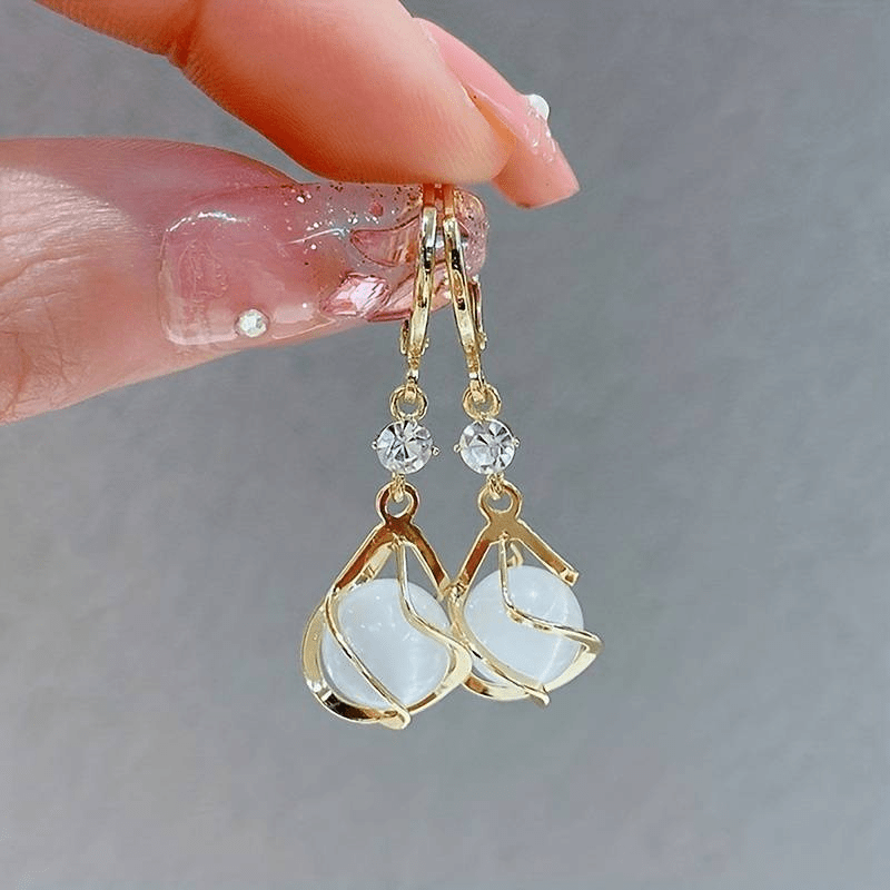 Crystal & Wrapped Moonstone Drop Earrings in Gold Finish - Earrings