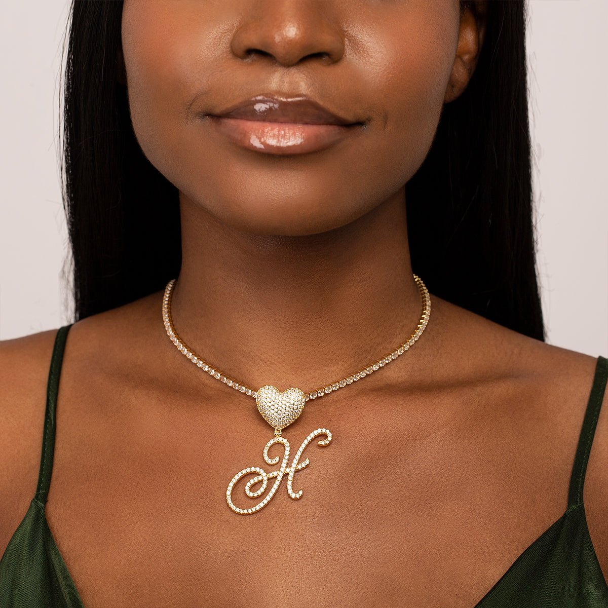 Custom Initial Heart Pendant Necklace - Necklaces