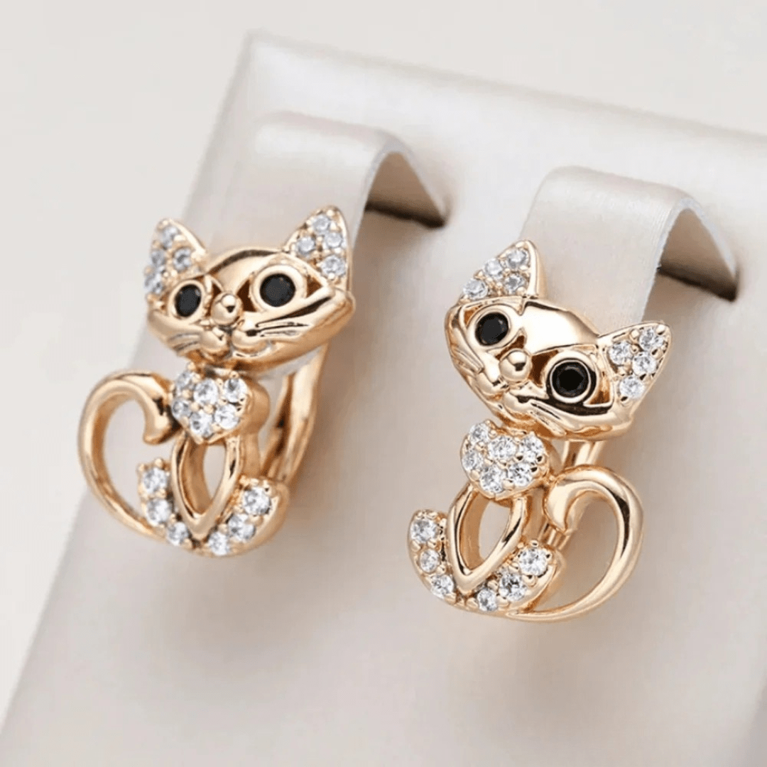 Cute Cat Earrings with Crystal Accents – Playful & Sparkly - Earrings