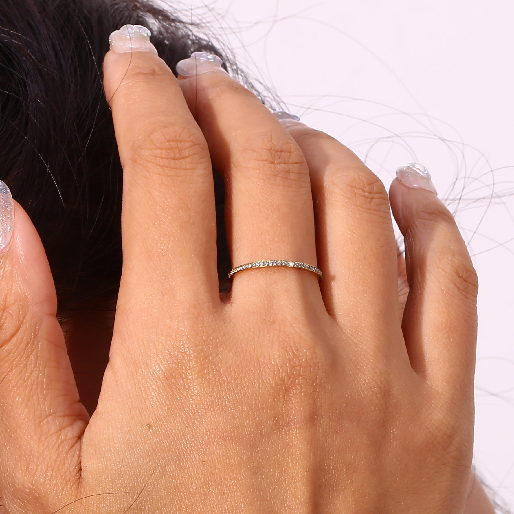 Dainty Gold Paved Ring with Sparkling Simulant Stones - Ring