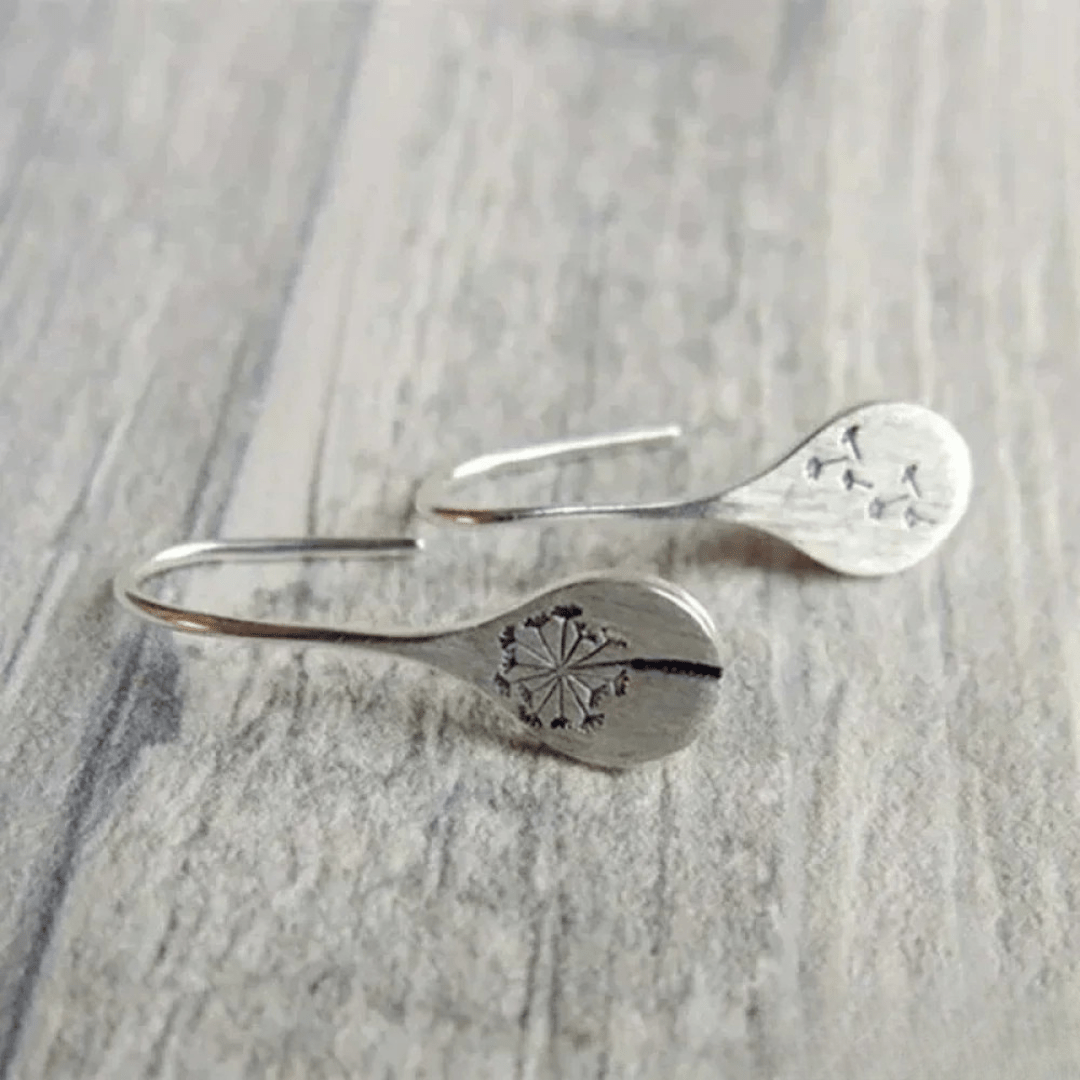 Dandelion Engraved Teardrop Earrings in Sterling Silver - Earrings