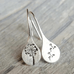 Dandelion Engraved Teardrop Earrings in Sterling Silver - Earrings