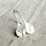 Dandelion Engraved Teardrop Earrings in Sterling Silver - Earrings