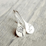 Dandelion Engraved Teardrop Earrings in Sterling Silver - Earrings