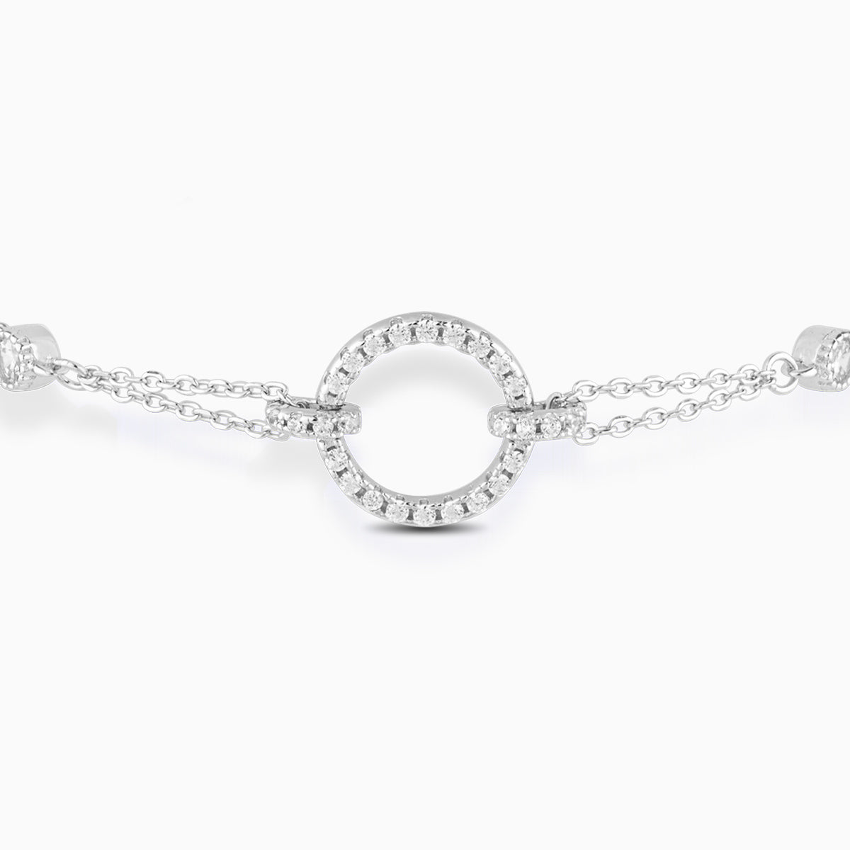 Delicate Silver Circle Link Crystal Bracelet - Bracelets