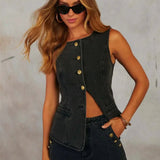 Denim Waistcoat & Wide - Leg Trouser Co - ord Set – Effortless Style - Women's Outfit Set