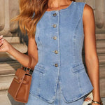 Denim Waistcoat & Wide - Leg Trouser Co - ord Set – Effortless Style - Women's Outfit Set