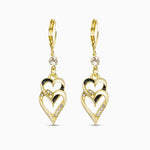 Double Heart Drop Earrings with Crystal Accents - Earrings
