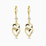 Double Heart Drop Earrings with Crystal Accents - Earrings