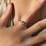 Dual Teardrop Crystal Silver Ring - Ring