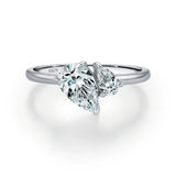 Dual Teardrop Crystal Silver Ring - Ring