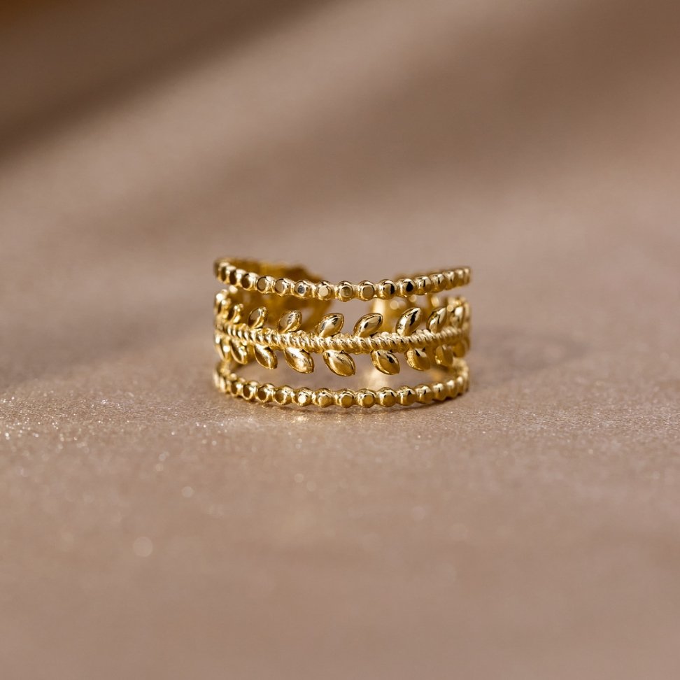 Elegant Gold Leaf Adjustable Ring - Ring