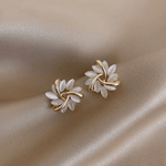 Elegant Leaf - Inspired Pearl White Stud Earrings - Earrings