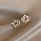 Elegant Leaf - Inspired Pearl White Stud Earrings - Earrings