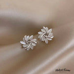 Elegant Leaf - Inspired Pearl White Stud Earrings - Earrings