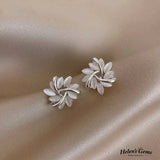Elegant Leaf - Inspired Pearl White Stud Earrings - Earrings