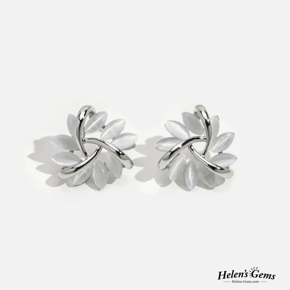 Elegant Leaf - Inspired Pearl White Stud Earrings - Earrings