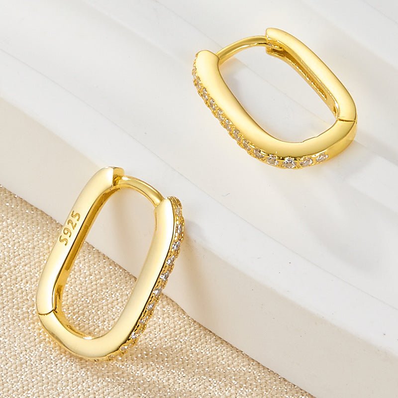 Elegant Pave Oval Hoop Earrings - Earrings