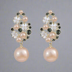 Elegant Pearl Cluster Earrings with Crystals and Floral Accents – Luxury Bridal Jewelry - Earrings