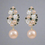 Elegant Pearl Cluster Earrings with Crystals and Floral Accents – Luxury Bridal Jewelry - Earrings