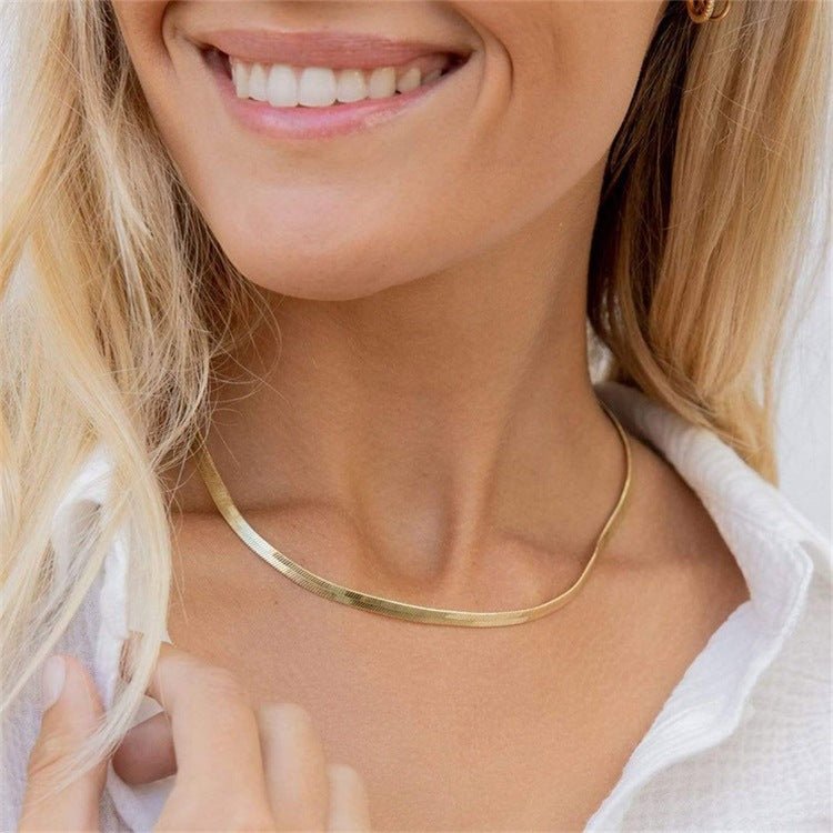 Elizabeth Herringbone Chain Necklace - Chain Necklaces