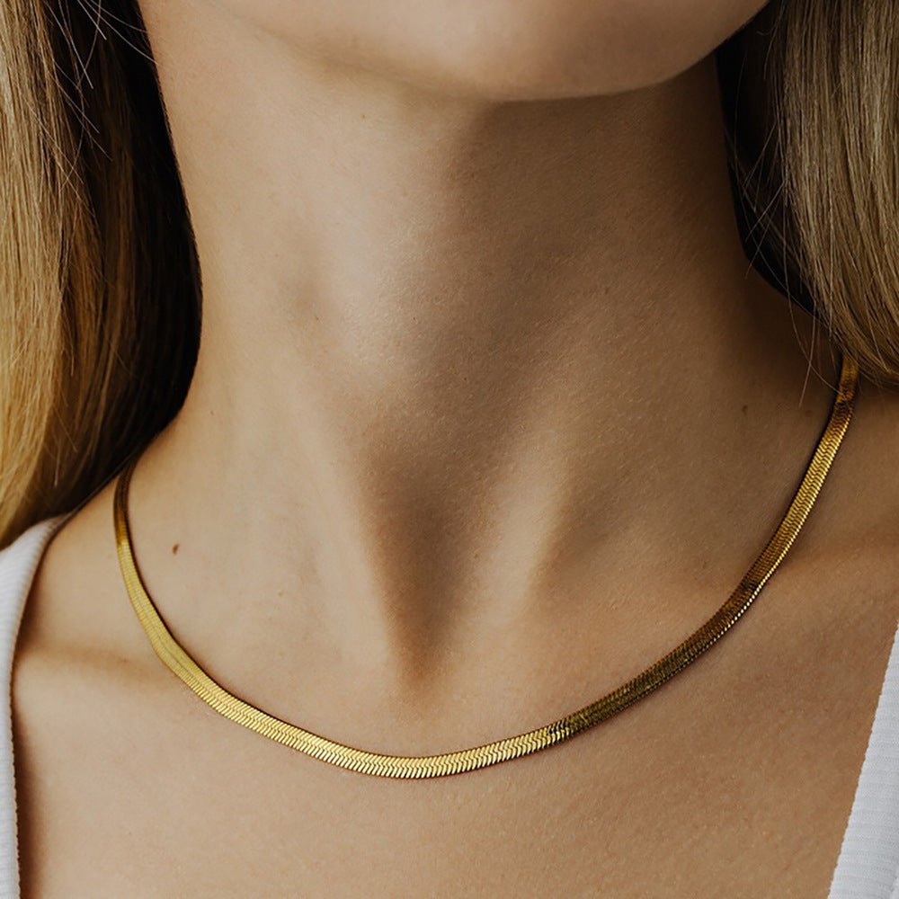 Elysian Gold Herringbone Necklace - Chain Necklaces