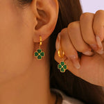 Emerald Clover Charm Hoop Earrings - earrings
