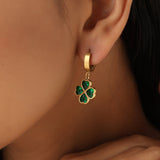 Emerald Clover Charm Hoop Earrings - earrings