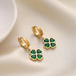 Emerald Clover Charm Hoop Earrings - earrings