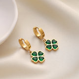 Emerald Clover Charm Hoop Earrings - earrings