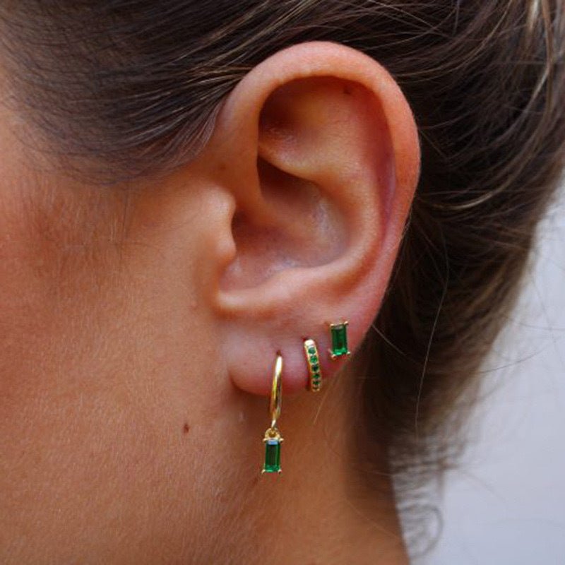 Emerald Radiance Drop Hoop Earrings - Earrings