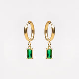 Emerald Radiance Drop Hoop Earrings - Earrings