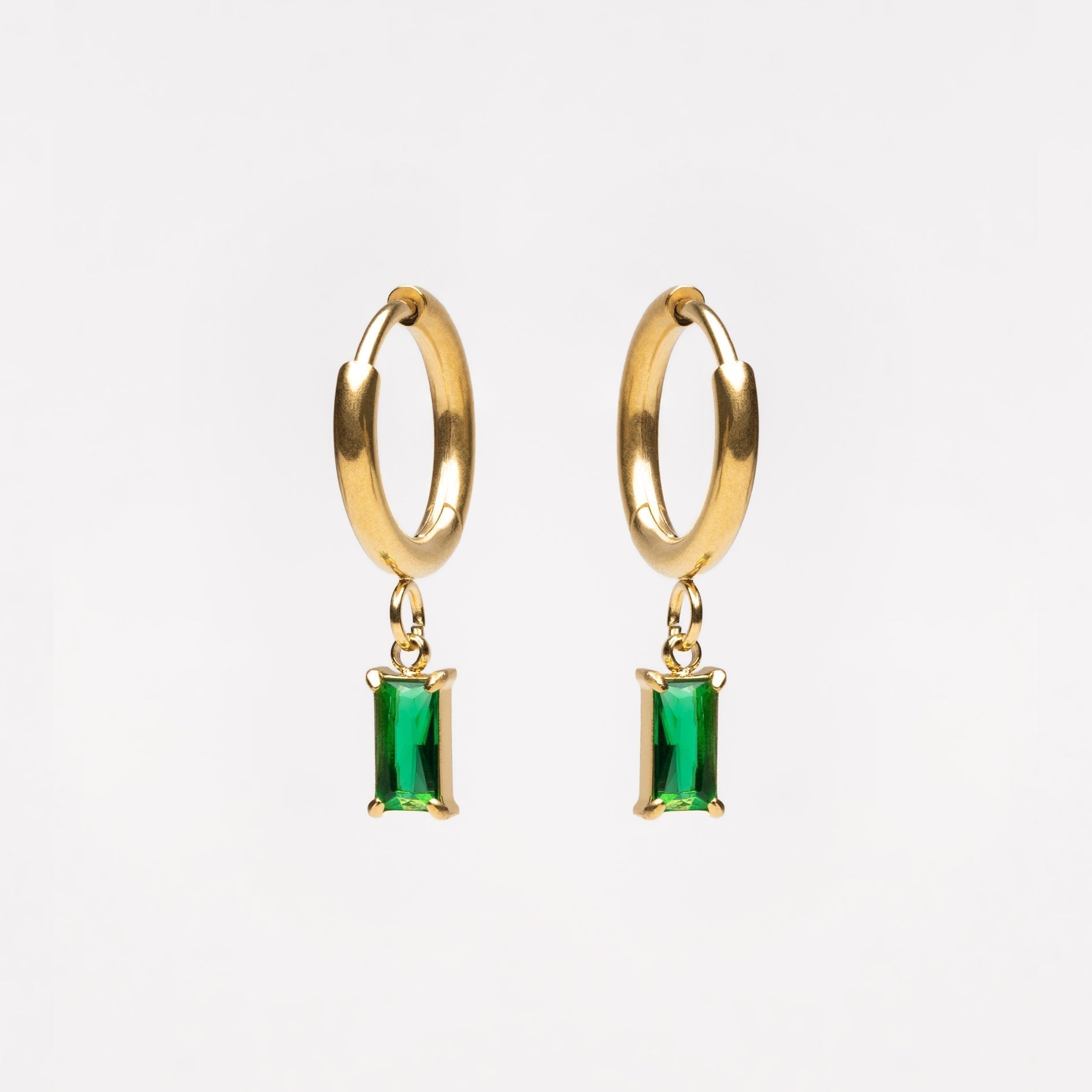 Emerald Radiance Drop Hoop Earrings - Earrings