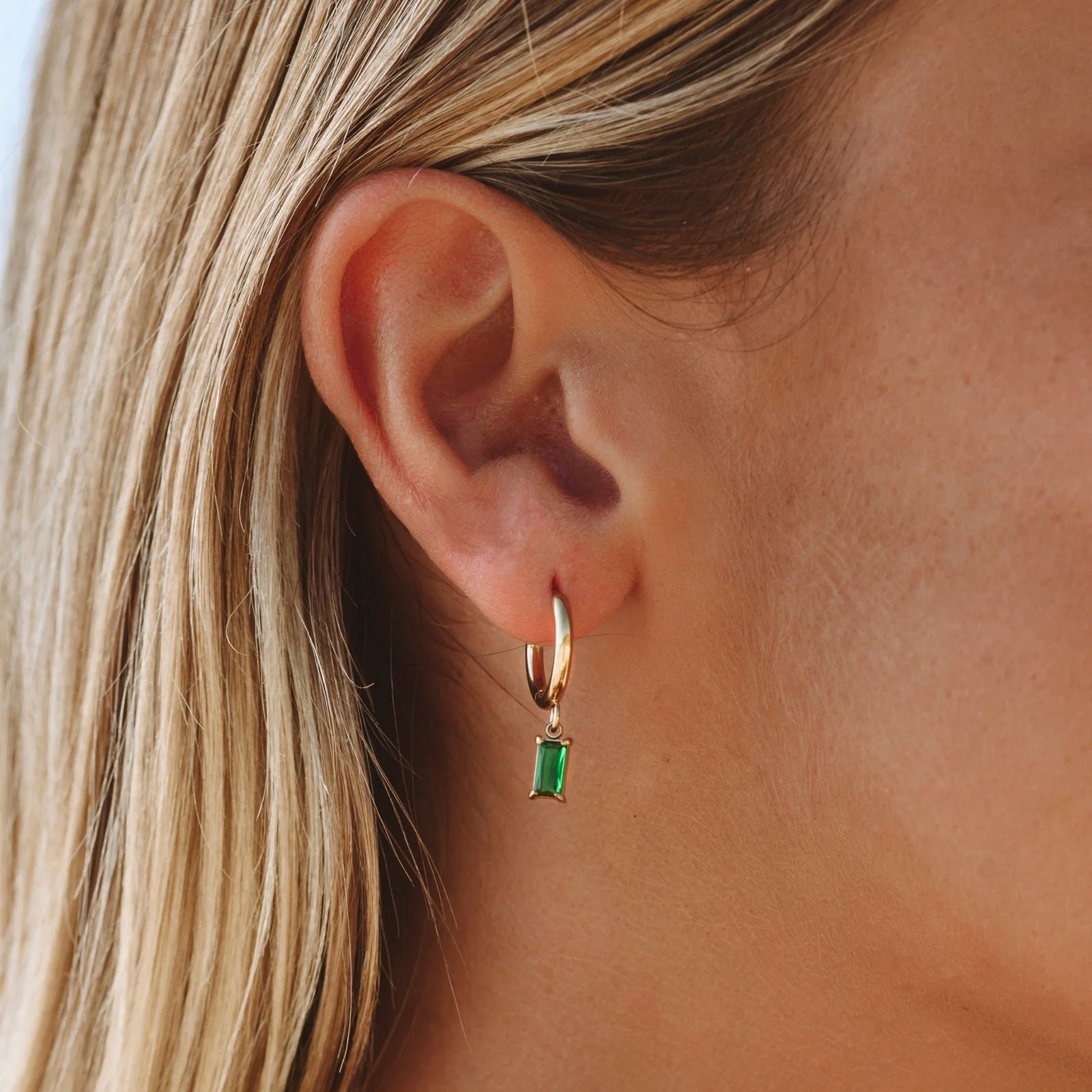 Emerald Radiance Drop Hoop Earrings - Earrings