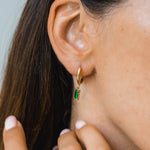 Emerald Radiance Drop Hoop Earrings - Earrings