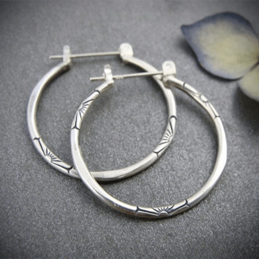 Engraved Sterling Silver Hoop Earrings - Earrings