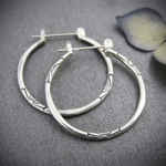 Engraved Sterling Silver Hoop Earrings - Earrings