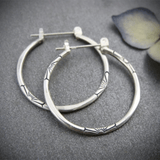Engraved Sterling Silver Hoop Earrings - Earrings