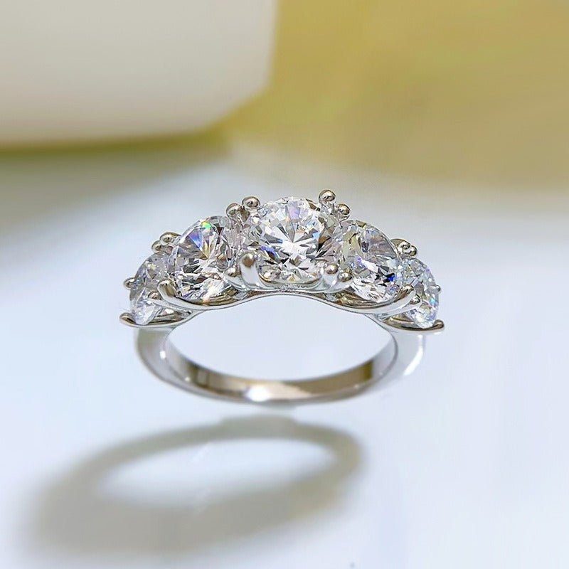 Five - Stone Sparkling Crystal Silver Ring - Ring