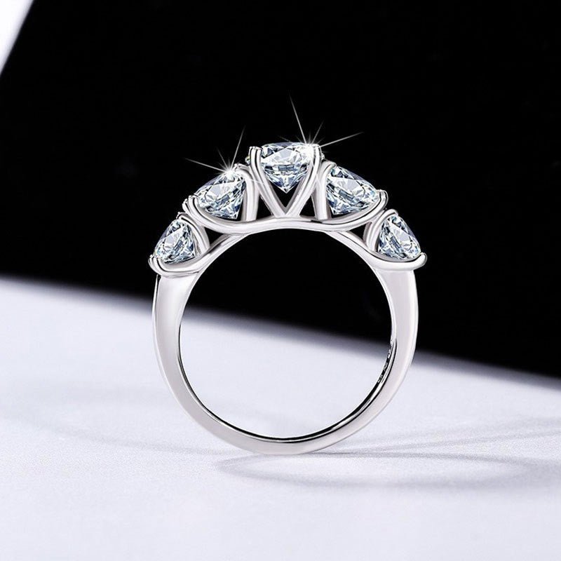Five - Stone Sparkling Crystal Silver Ring - Ring