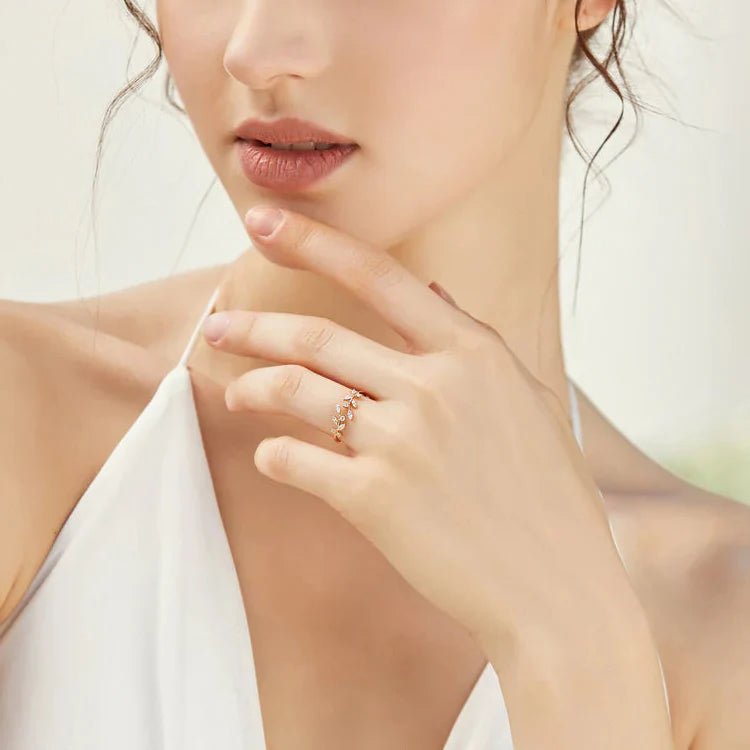 Flora Crystal Leaf Ring - Ring