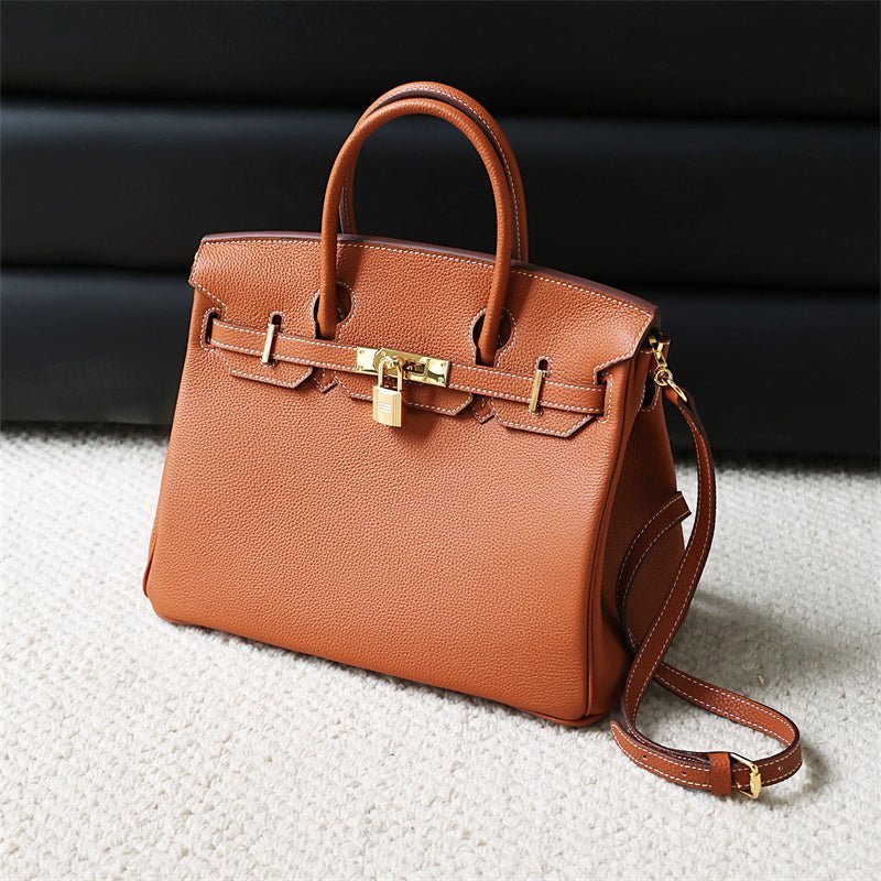 Genuine Leather Structured Tote Bag – Classic Craftsmanship with Elegant Edge - Women's Handbags