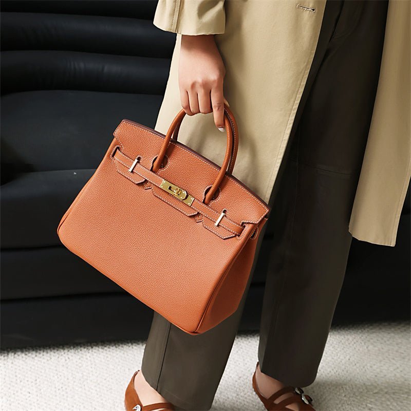 Genuine Leather Structured Tote Bag – Classic Craftsmanship with Elegant Edge - Women's Handbags