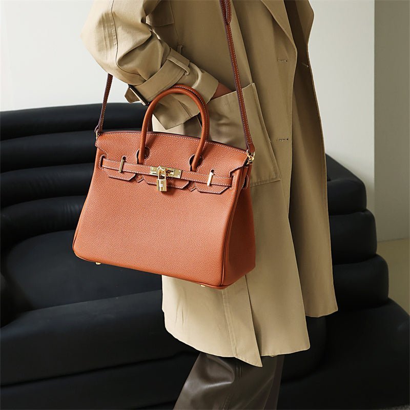 Genuine Leather Structured Tote Bag – Classic Craftsmanship with Elegant Edge - Women's Handbags