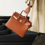 Genuine Leather Structured Tote Bag – Classic Craftsmanship with Elegant Edge - Women's Handbags