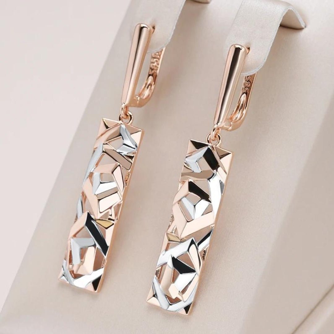 Geometric Rose Gold and Silver Rectangle Drop Earrings - Jewelry1